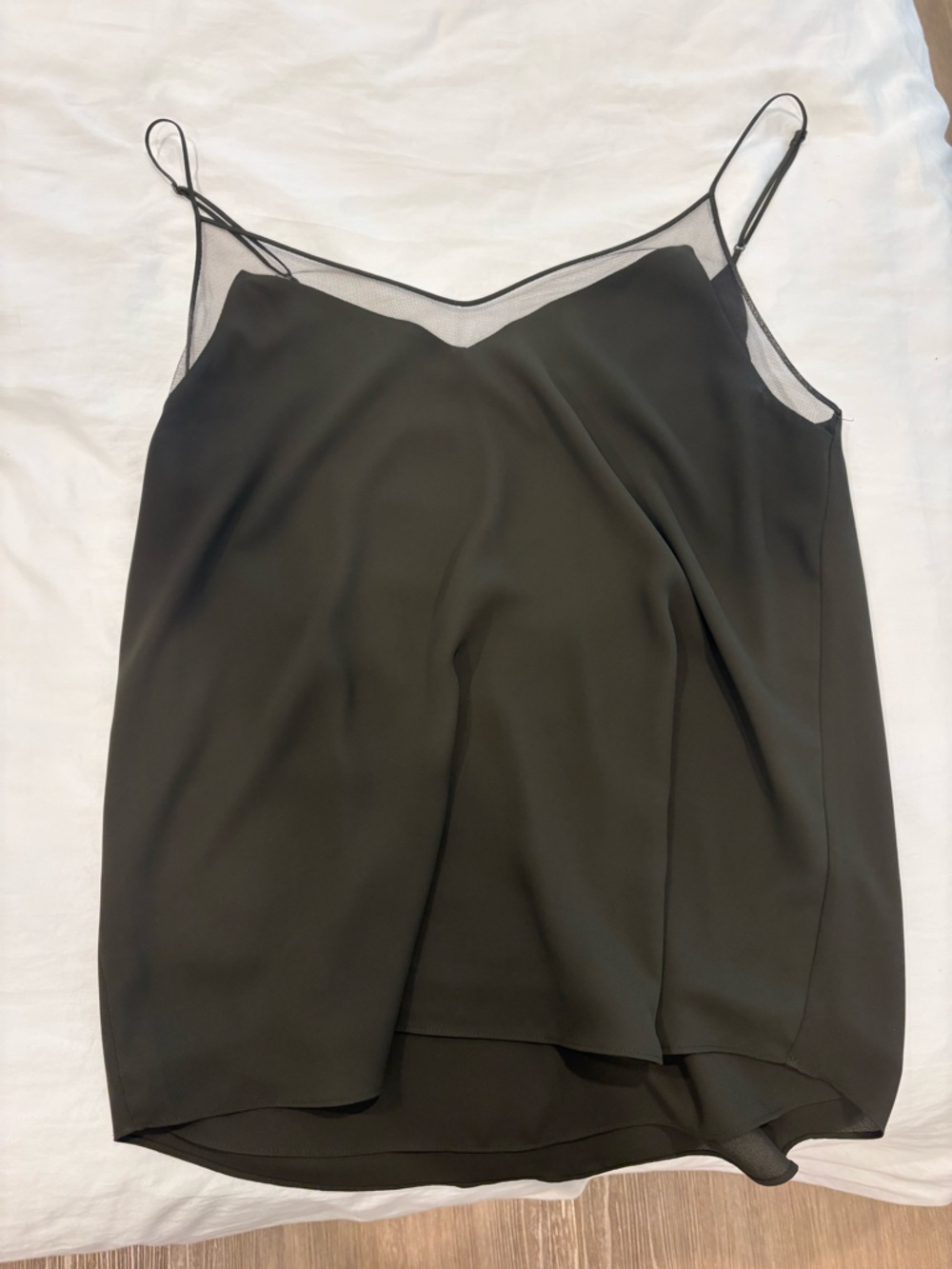 Babaton Olive Green Sleeveless Top with Mesh Trim